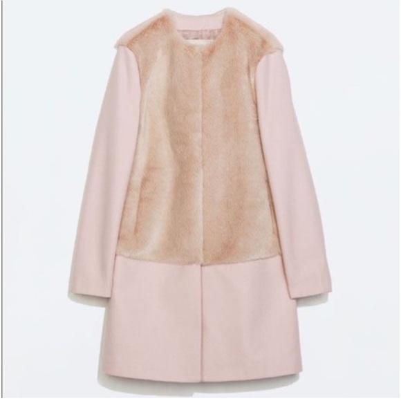 Zara Elegant Blush Pink Faux Fur Women's Coat, M - Picture 3 of 13